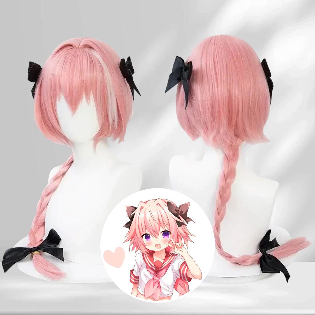 L - email Wig FGO Astolfo Cosplay 80cm Long Pink Braid Wig - lemailwigs