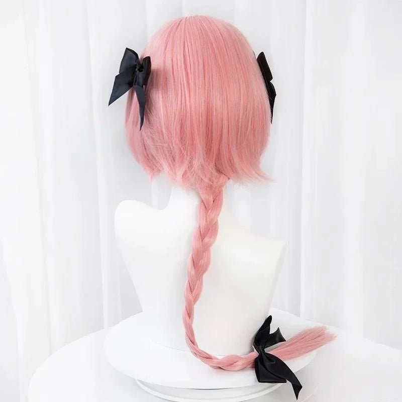 L - email Wig FGO Astolfo Cosplay 80cm Long Pink Braid Wig - lemailwigs