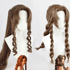 L - email Wig Final Fantasy VII Aerith Gainsborough Brown Curls 85cm Cosplay Wig - lemailwigs