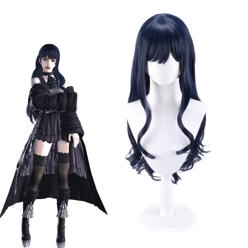 L - email Wig Final Fantasy XIV Gaia Dark Blue 80cm Cosplay Wig - lemailwigs
