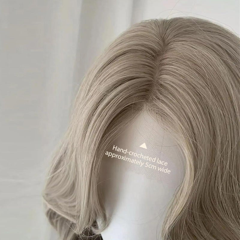 L - email Wig Fog Gray Long Curly 65cm Front Lace Wig - lemailwigs