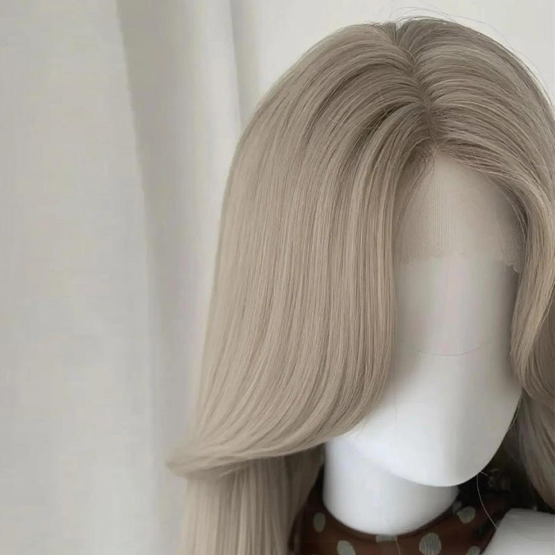 L - email Wig Fog Gray Long Curly 65cm Front Lace Wig - lemailwigs