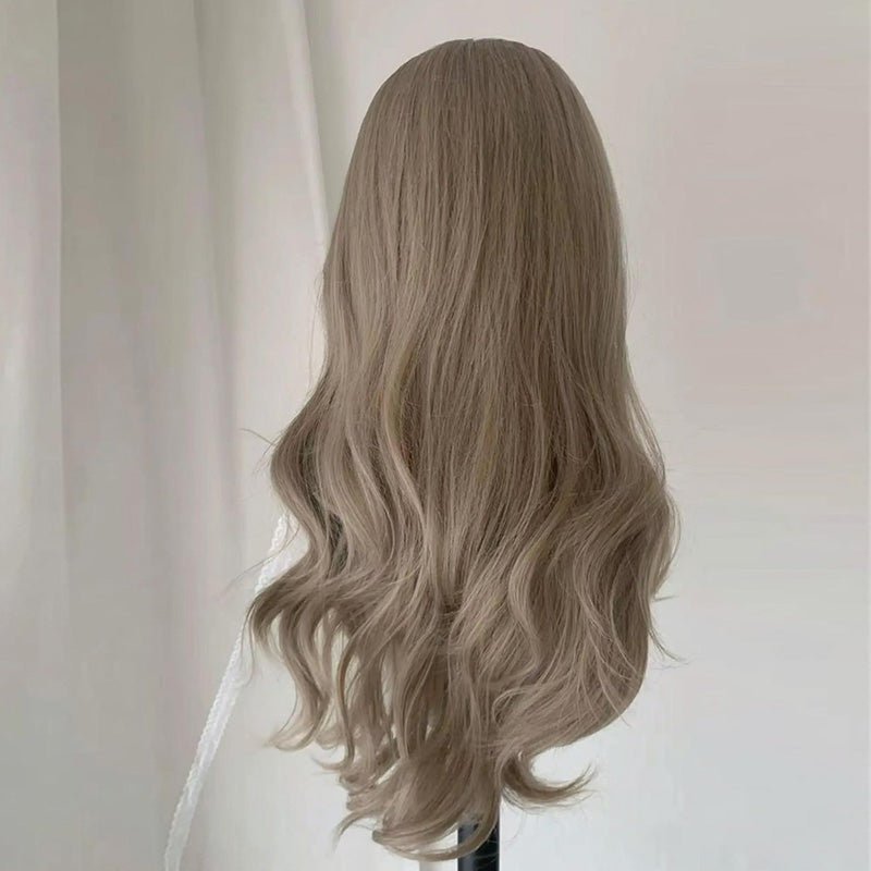 L - email Wig Fog Gray Long Curly 65cm Front Lace Wig - lemailwigs