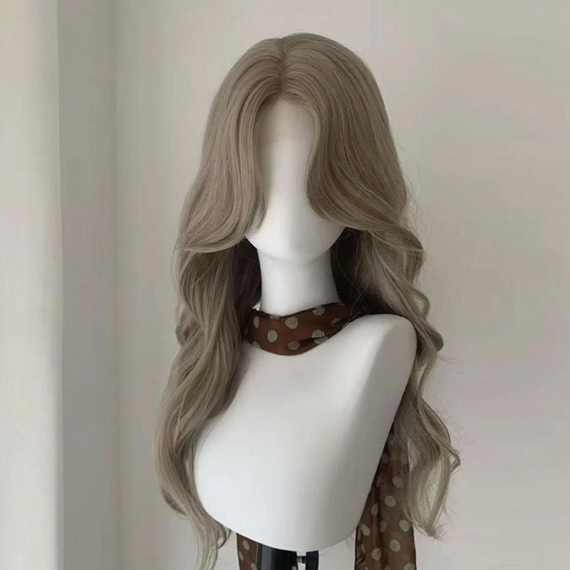 L - email Wig Fog Gray Long Curly 65cm Front Lace Wig - lemailwigs