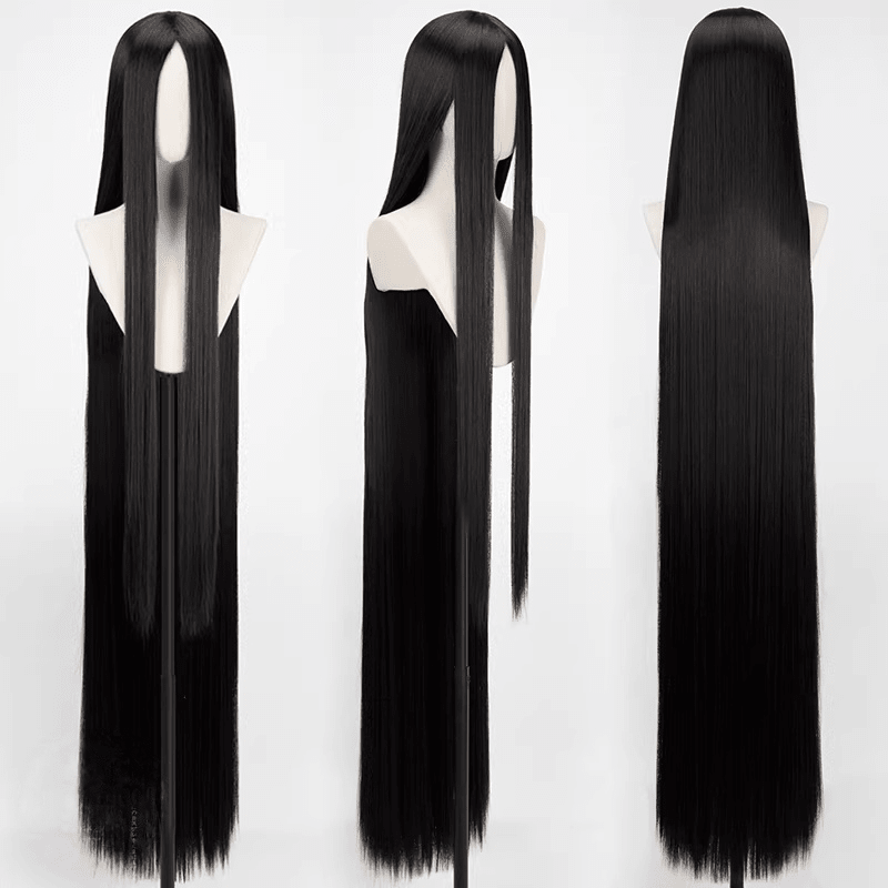 L - email Wig General Black White Silver 150cm Long Straight Cosplay Wig - lemailwigs
