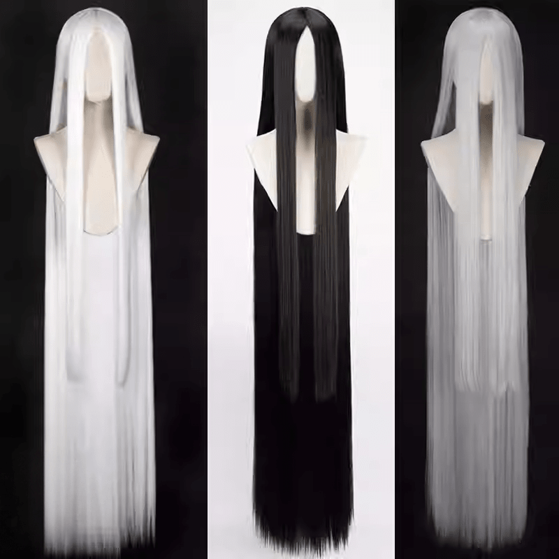 L - email Wig General Black White Silver 150cm Long Straight Cosplay Wig - lemailwigs
