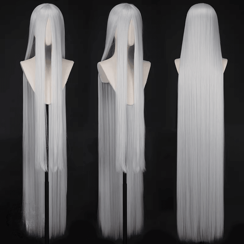 L - email Wig General Black White Silver 150cm Long Straight Cosplay Wig - lemailwigs