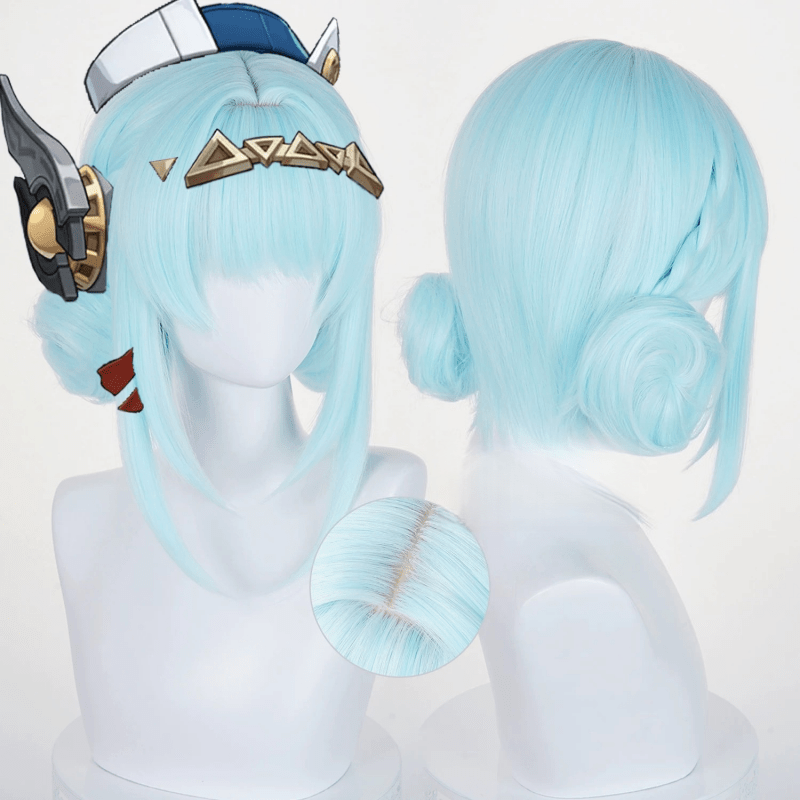 L - email Wig Genshin Impact Ineffa Light Blue 30cm Short Halloween Cosplay Wig - lemailwigs