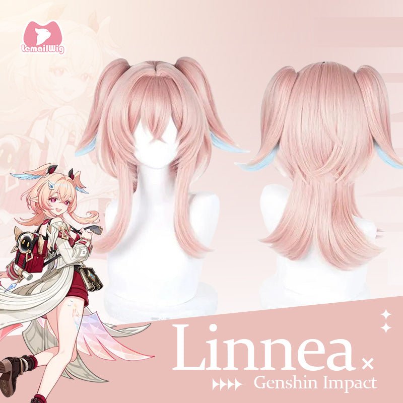 L - email Wig Genshin Impact Linnea Ponytail Pink Cosplay Wig - lemailwigs
