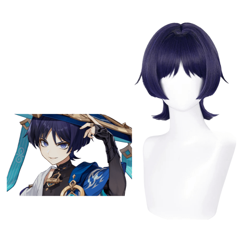 L - email Wig Genshin Impact Wanderer Blue Purple 35cm Halloween Cosplay Costume - lemailwigs