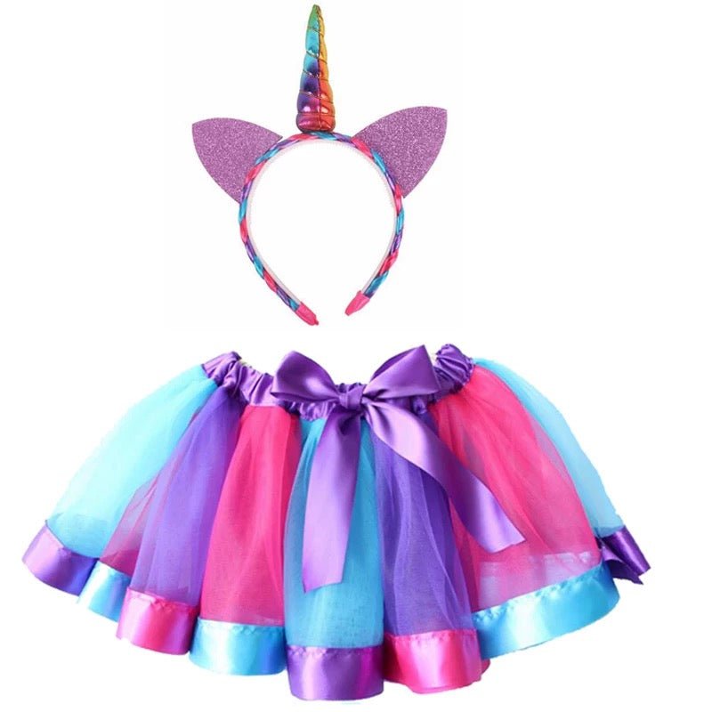 L - email Wig Girls Rainbow Tutu Unicorn Headband Set For Halloween Party Cosplay Costume - lemailwigs