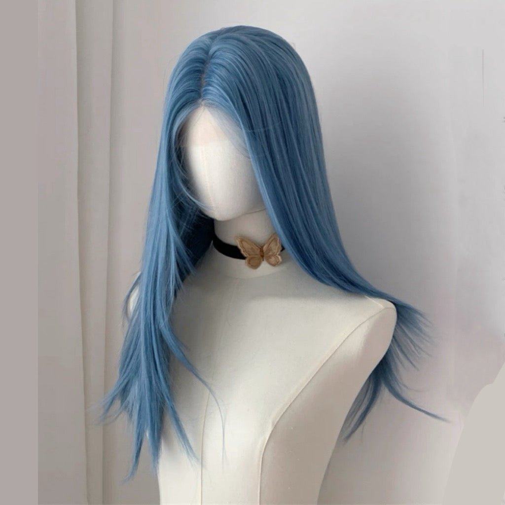 L - email Wig Hand Hook Blue Long Straight 65cm Lace Front Wig - lemailwigs