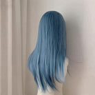 L - email Wig Hand Hook Blue Long Straight 65cm Lace Front Wig - lemailwigs