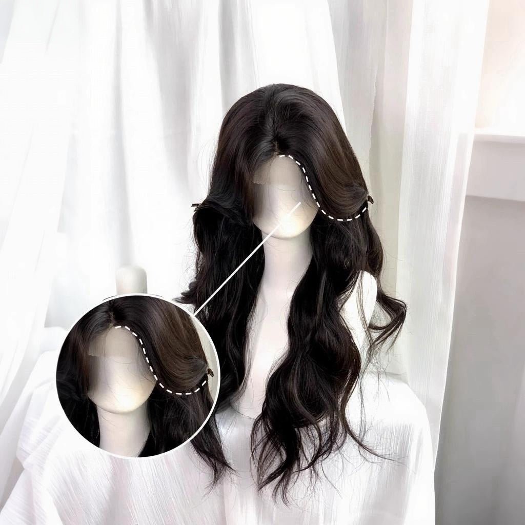 L - email Wig Hand Hook Lace Front Black Brown Curls Wigs - lemailwigs