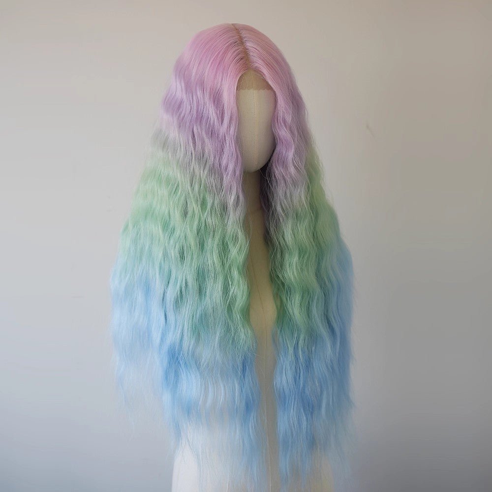 L - email Wig Hand Hook Rainbow Gradient Curly Front Lace Wig - lemailwigs