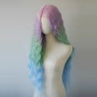 L - email Wig Hand Hook Rainbow Gradient Curly Front Lace Wig - lemailwigs