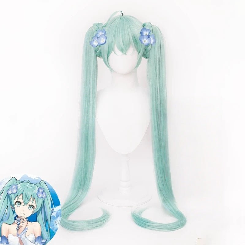L - email Wig Hatsune Miku Noodle Stopper 110cm Double Braids Cosplay Wig - lemailwigs