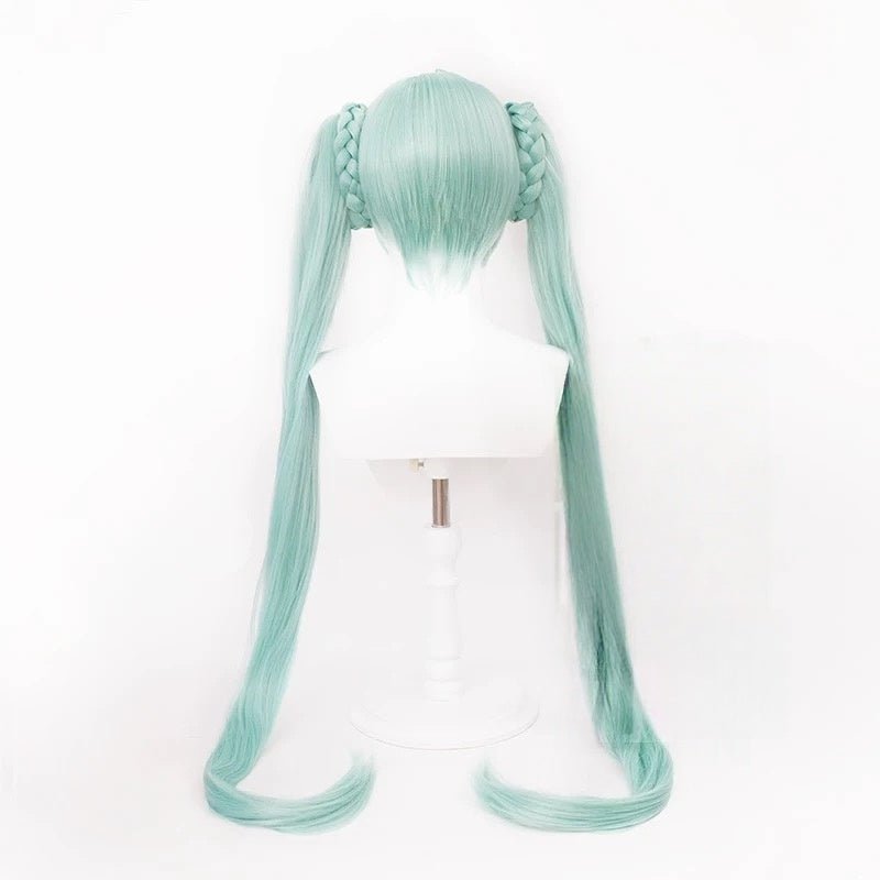 L - email Wig Hatsune Miku Noodle Stopper 110cm Double Braids Cosplay Wig - lemailwigs