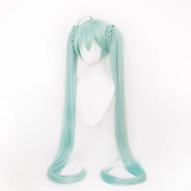 L - email Wig Hatsune Miku Noodle Stopper 110cm Double Braids Cosplay Wig - lemailwigs