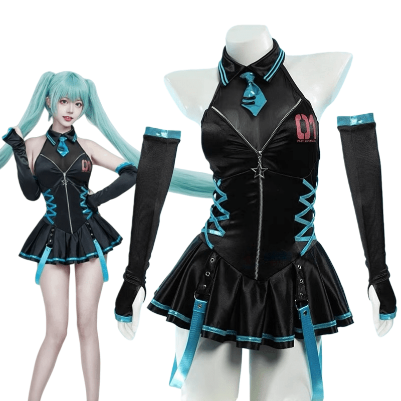 L - email Wig Hatsune Miku One - piece Black Swimsuit Cosplay Costume - lemailwigs