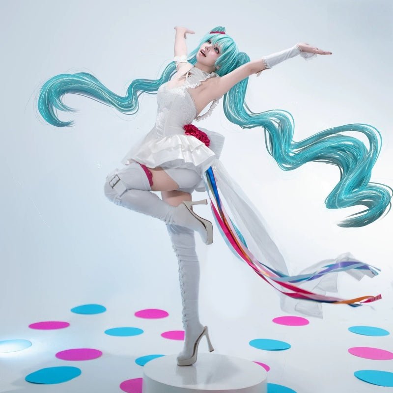 L - email Wig Hatsune Miku Racing Miku 15th Anniversary Rhapsody White Cosplay Costume - lemailwigs