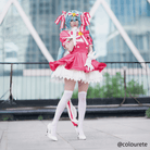 L - email Wig Hatsune Miku Retry Now Pink Dress Magical Cosplay Costume Wig Full Set - lemailwigs