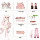 L - email Wig Hatsune Miku Sakura Miku Pink Full Set Halloween Cosplay Costume - lemailwigs