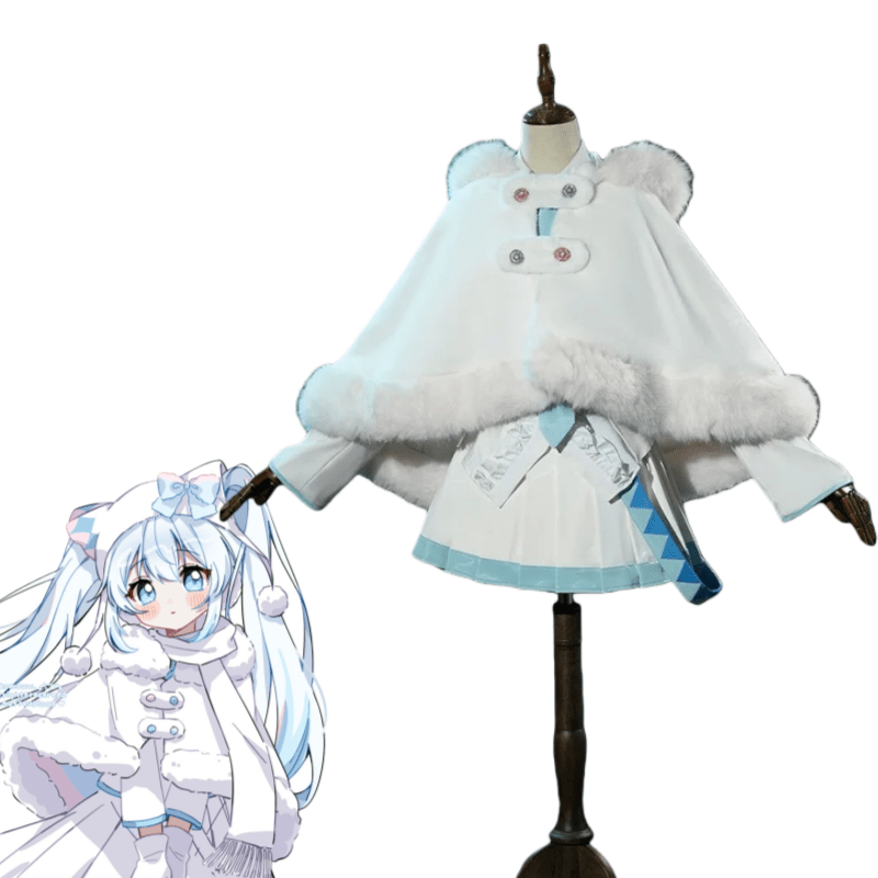 L - email Wig Hatsune Miku Snow Miku 2024 x Mitsukoshi Cloak White Cosplay Costume - lemailwigs