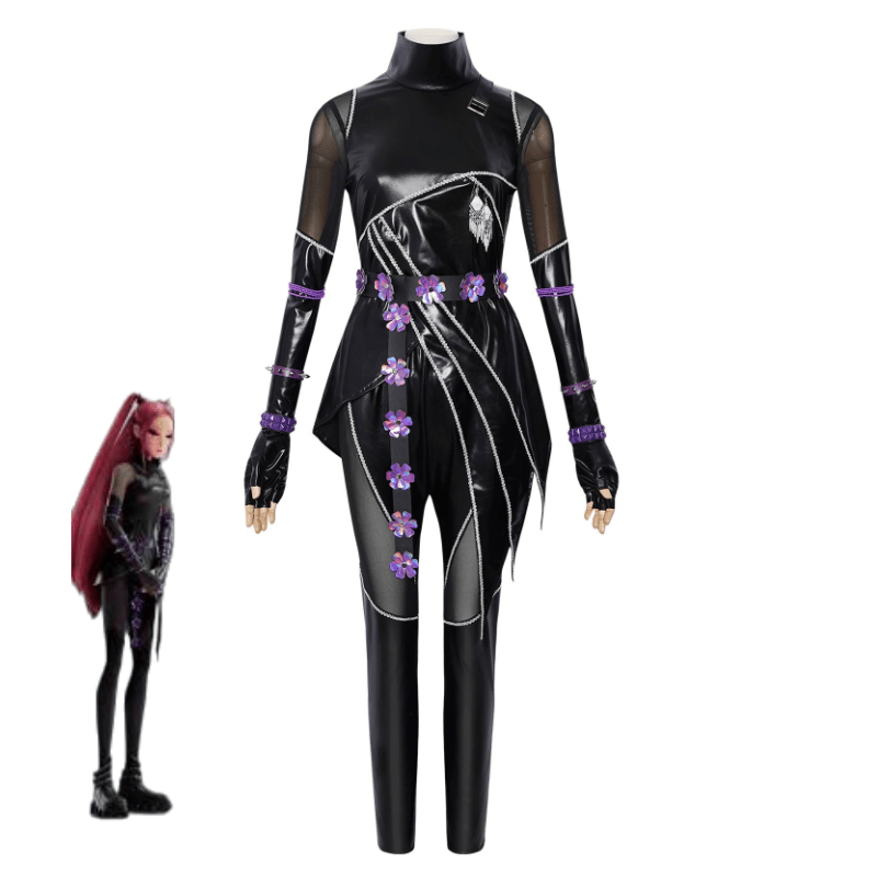 L - email Wig Huntr/X Kpop Demon Hunter Mira Black Leather Combat Cosplay Costume And Wig Full Set - lemailwigs