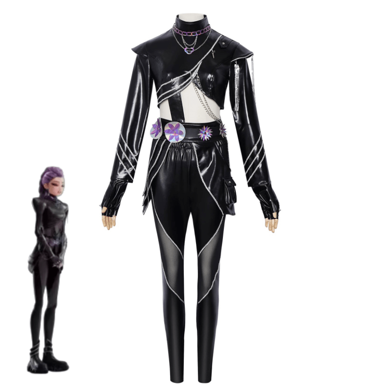 L - email Wig Huntr/X Kpop Demon Hunter Rumi Black Leather Combat Cosplay Costume And Wig Full Set - lemailwigs