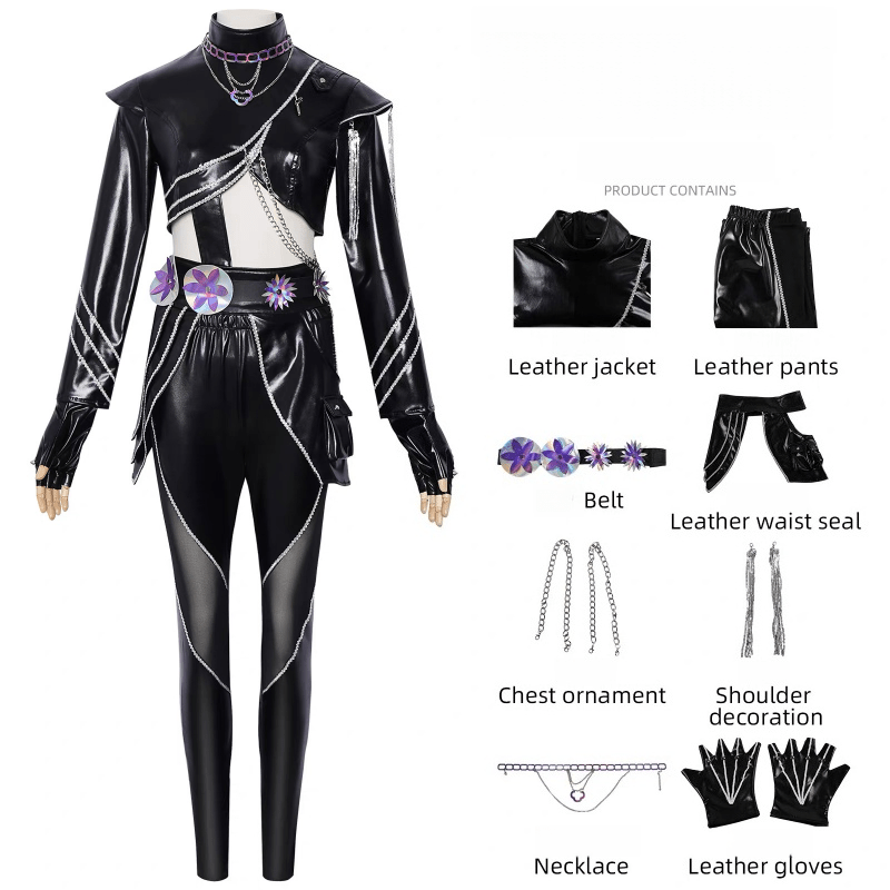 L - email Wig Huntr/X Kpop Demon Hunter Rumi Black Leather Combat Cosplay Costume And Wig Full Set - lemailwigs