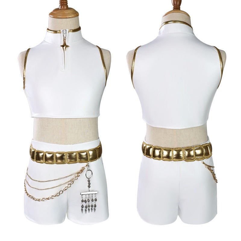 L - email Wig Huntr/X Kpop Demon Hunter Rumi Zoey Mira Kids' White Outfit Halloween Cosplay Costume - lemailwigs