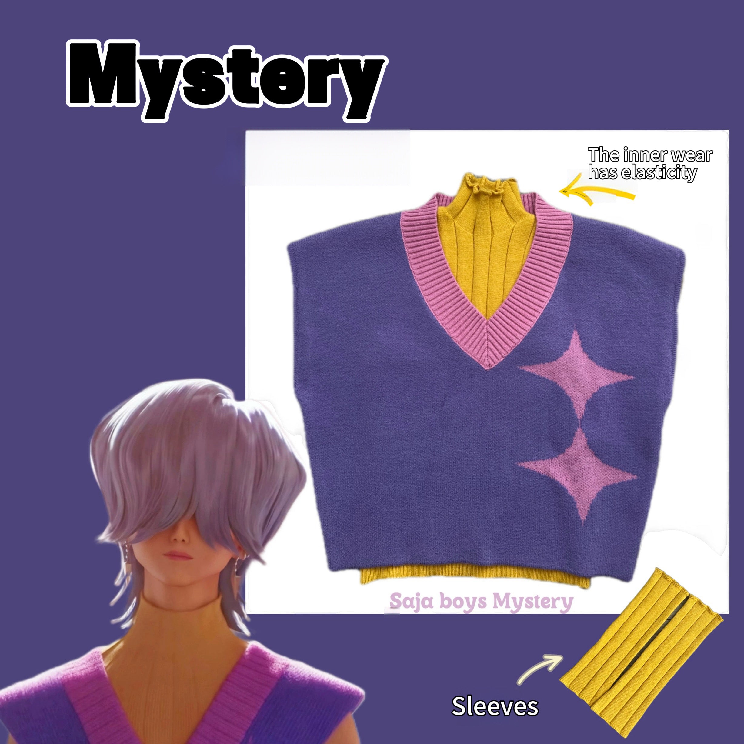 L - email Wig Huntr/x Kpop Demon Hunter Saja Boys Baby Mystery Cosplay Sweater（M - XL）And Wig - lemailwigs