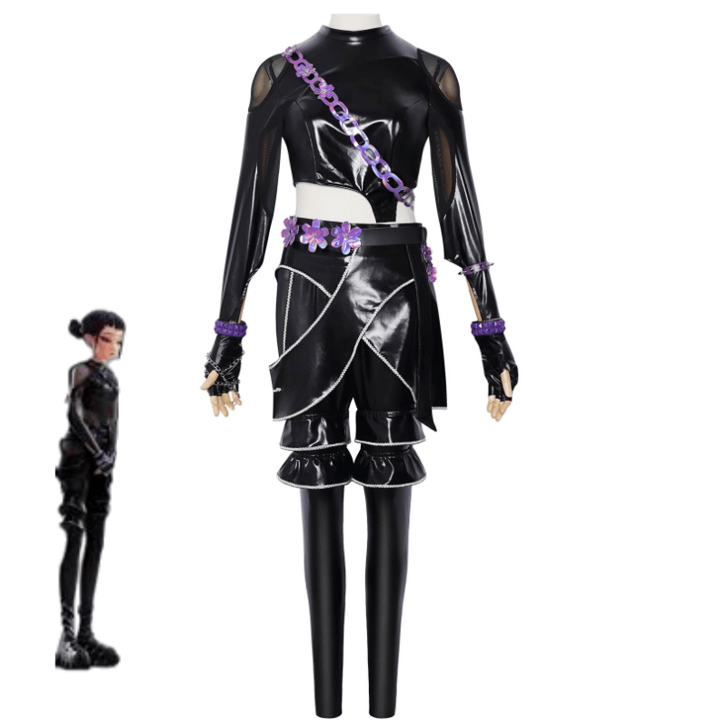 L - email Wig Huntr/X Kpop Demon Hunter Zoey Black Leather Combat Cosplay Costume And Wig Full Set - lemailwigs