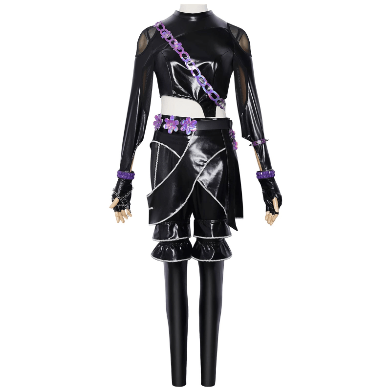 L - email Wig Huntr/X Kpop Demon Hunter Zoey Black Leather Combat Cosplay Costume And Wig Full Set - lemailwigs