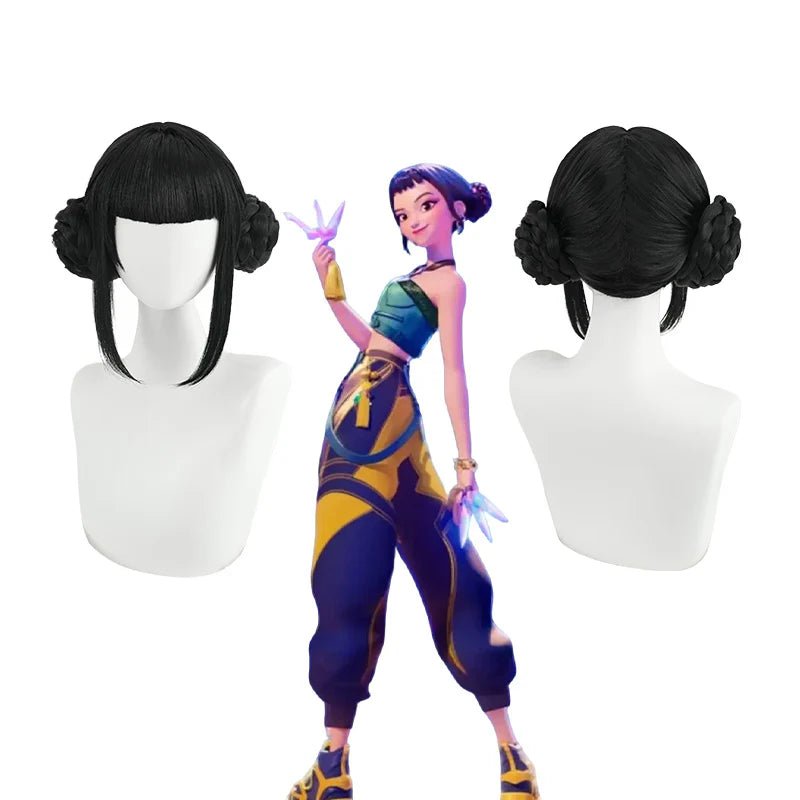 L - email Wig Huntr/X Kpop Demon Hunter Zoey Black Leather Combat Cosplay Costume And Wig Full Set - lemailwigs