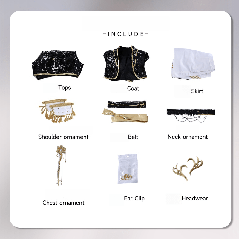 L - email Wig Kpop Demon Hunter Mira Black Gold Outfit Halloween Cosplay Costume - lemailwigs