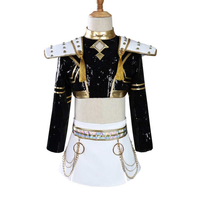 L - email Wig Kpop Demon Hunter Rumi Mira Zoey Kids' Black Gold Outfit Halloween Cosplay Costume - lemailwigs