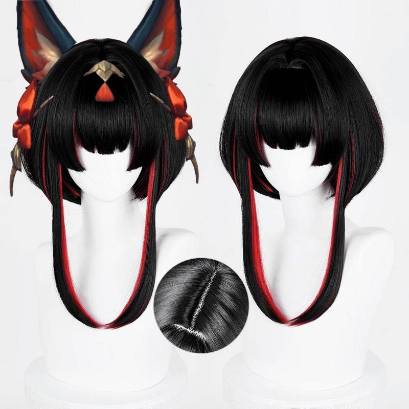 L - email Wig League of Legends Ahri Black Red 40cm Halloween Cosplay Wig - lemailwigs