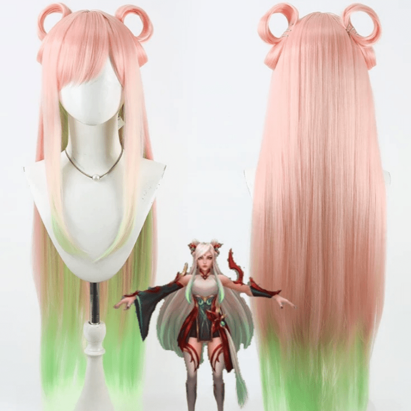 L - email Wig League of Legends Mythmaker Irelia Pink Green Long 100cm Cosplay Wig - lemailwigs