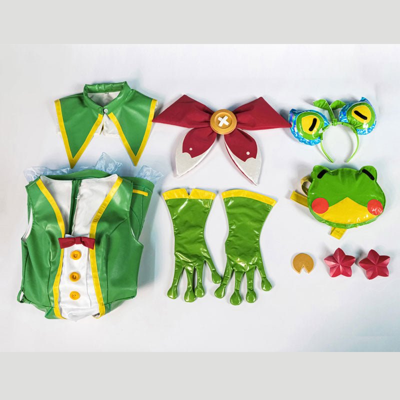 L - email Wig League Of Legends Rain Shepherd Gwen Green Cosplay Costume Wig Set - lemailwigs
