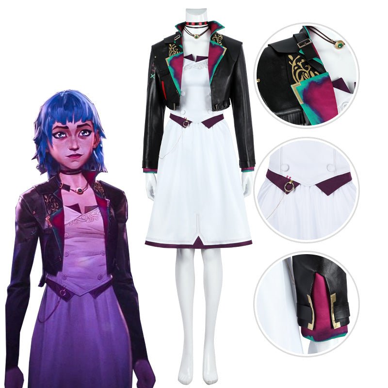 L - email Wig LOL Arcane Season 2 Jinx Powder Dress Cosplay Wig And Costume Kit - lemailwigs