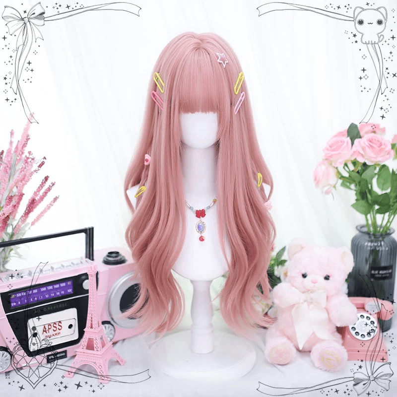 L - email Wig Long Pink Curly Lolita Wig - lemailwigs
