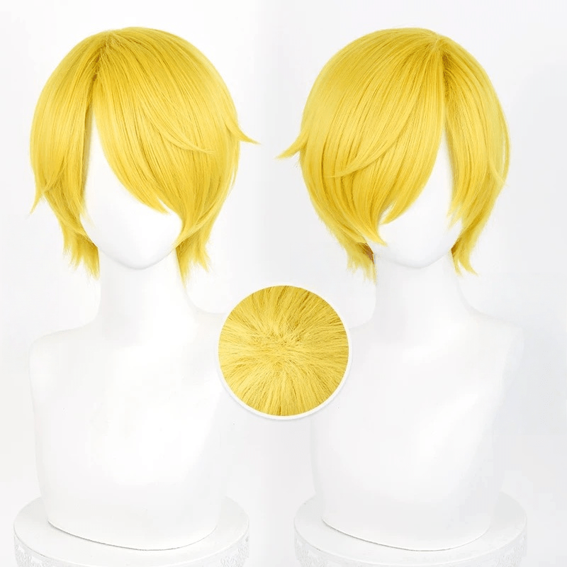 L - email Wig ONE PIECE Vinsmoke Sanji Golden Yellow 30cm Halloween Cosplay Wig - lemailwigs