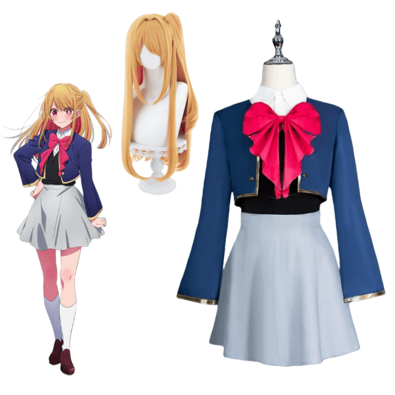 L - email Wig Oshi no Ko Ruby Hoshino Blonde Mixed Red Cosplay Costume And Wig Full Set - lemailwigs