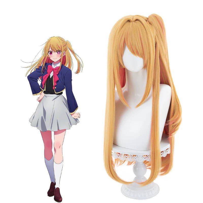 L - email Wig Oshi no Ko Ruby Hoshino Blonde Mixed Red Cosplay Costume And Wig Full Set - lemailwigs