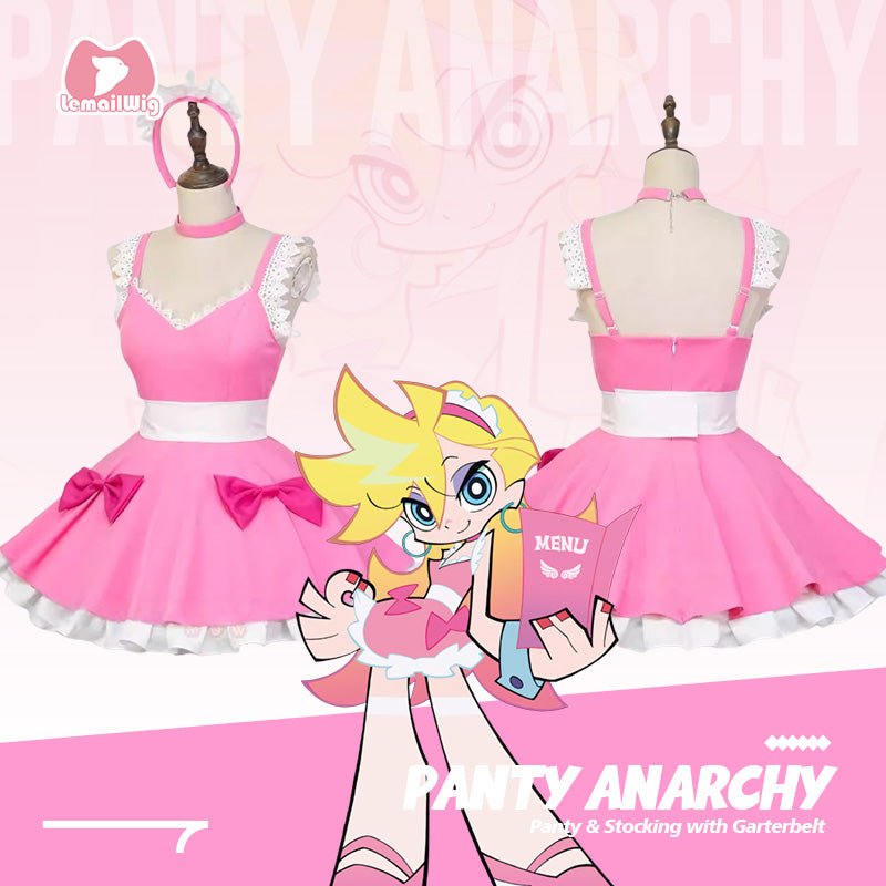 L - email Wig Panty Stocking with Garterbelt Panty Anarchy Sweets Paradise Maid Outfit Cosplay Costume - lemailwigs