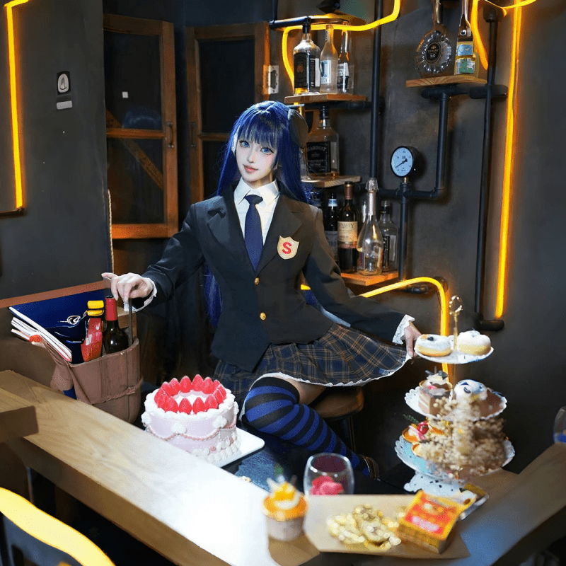 L - email Wig Panty & Stocking with Garterbelt Stocking Anarchy School Uniforms Cosplay Costume - lemailwigs