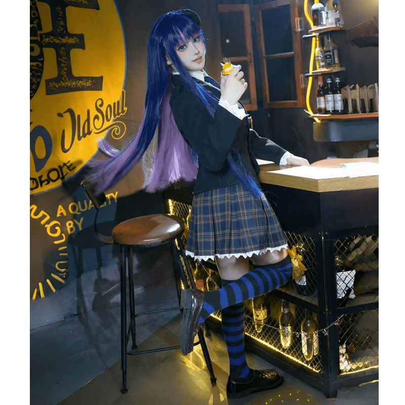 L - email Wig Panty & Stocking with Garterbelt Stocking Anarchy School Uniforms Cosplay Costume - lemailwigs