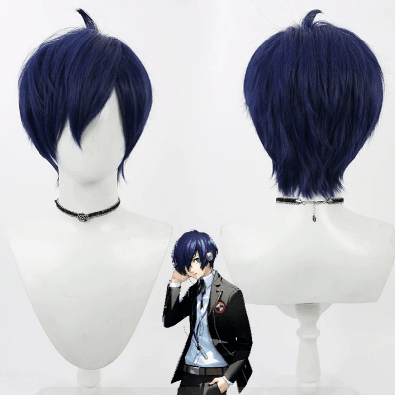 L - email Wig Persona 3 Makoto Yuki Dark Blue Halloween Cosplay Wig - lemailwigs